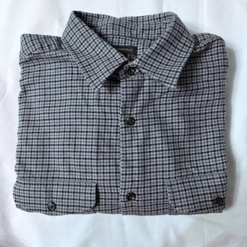 Banana Republic Wool Blend Button Down Shirt Plaid Checkered‎ Mens XL